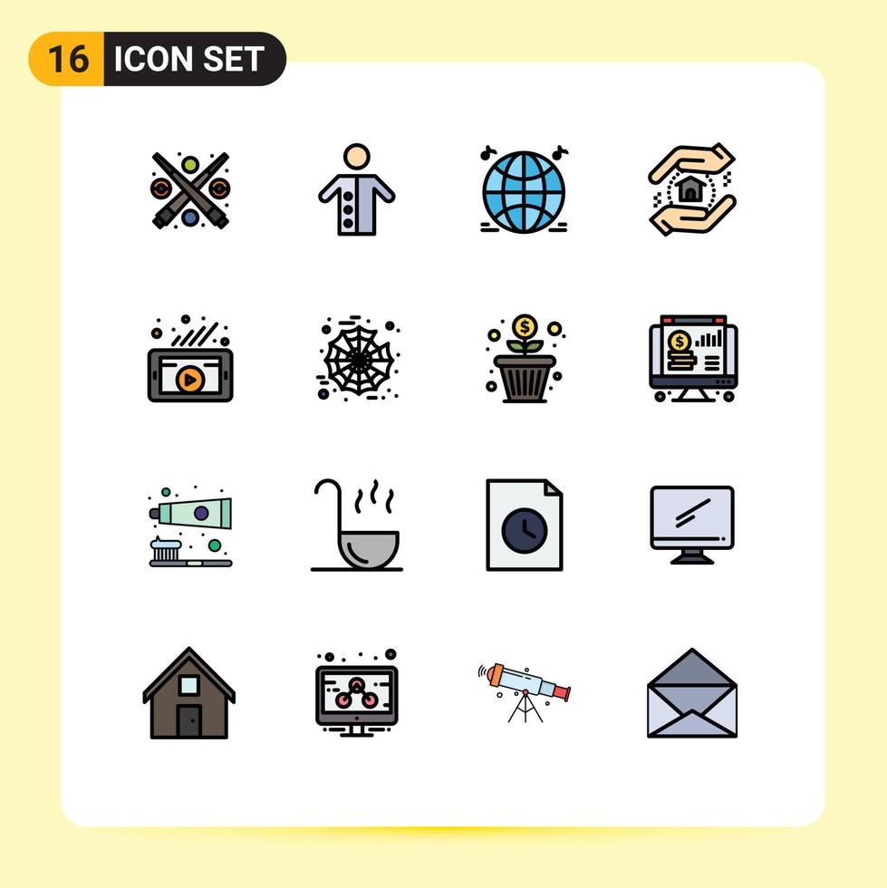 Universal Icon Symbols Group of 16 Modern Flat Color Filled Lines of video marketing priest school appraisal Editable Creative Vector Design Elements
