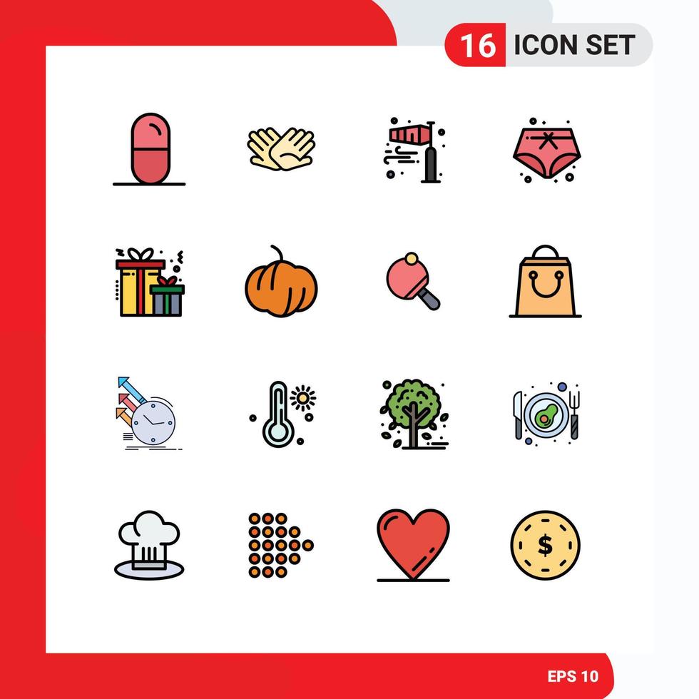 Pack of 16 Modern Flat Color Filled Lines Signs and Symbols for Web Print Media such as christmas summer relations shorts pole wind Editable Creative Vector Design Elements