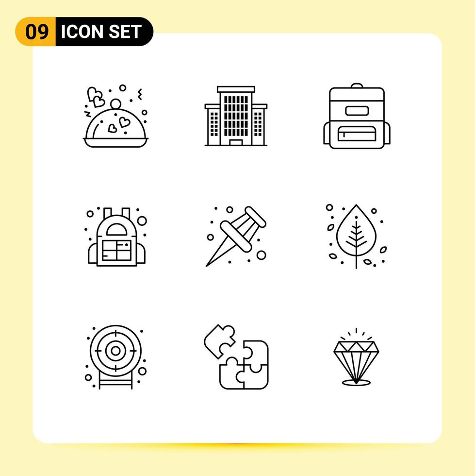 Set of 9 Vector Outlines on Grid for birch school education pin sport Editable Vector Design Elements