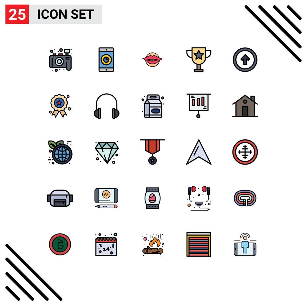 Filled line Flat Color Pack of 25 Universal Symbols of user arrow mouth trophy award Editable Vector Design Elements