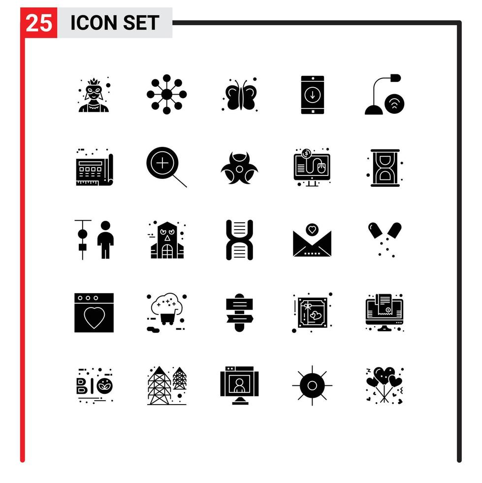 25 User Interface Solid Glyph Pack of modern Signs and Symbols of devices arrow fly down mobile Editable Vector Design Elements