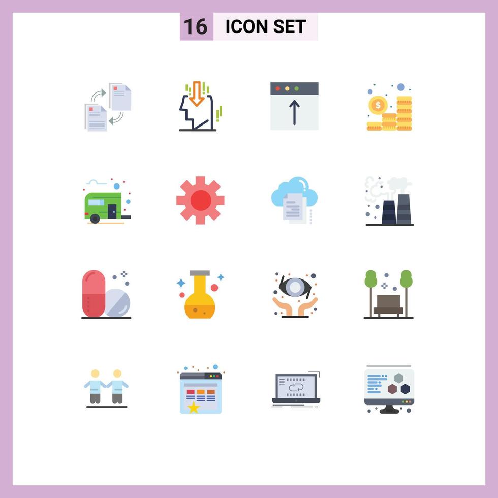 Modern Set of 16 Flat Colors and symbols such as bus money public investment upload Editable Pack of Creative Vector Design Elements