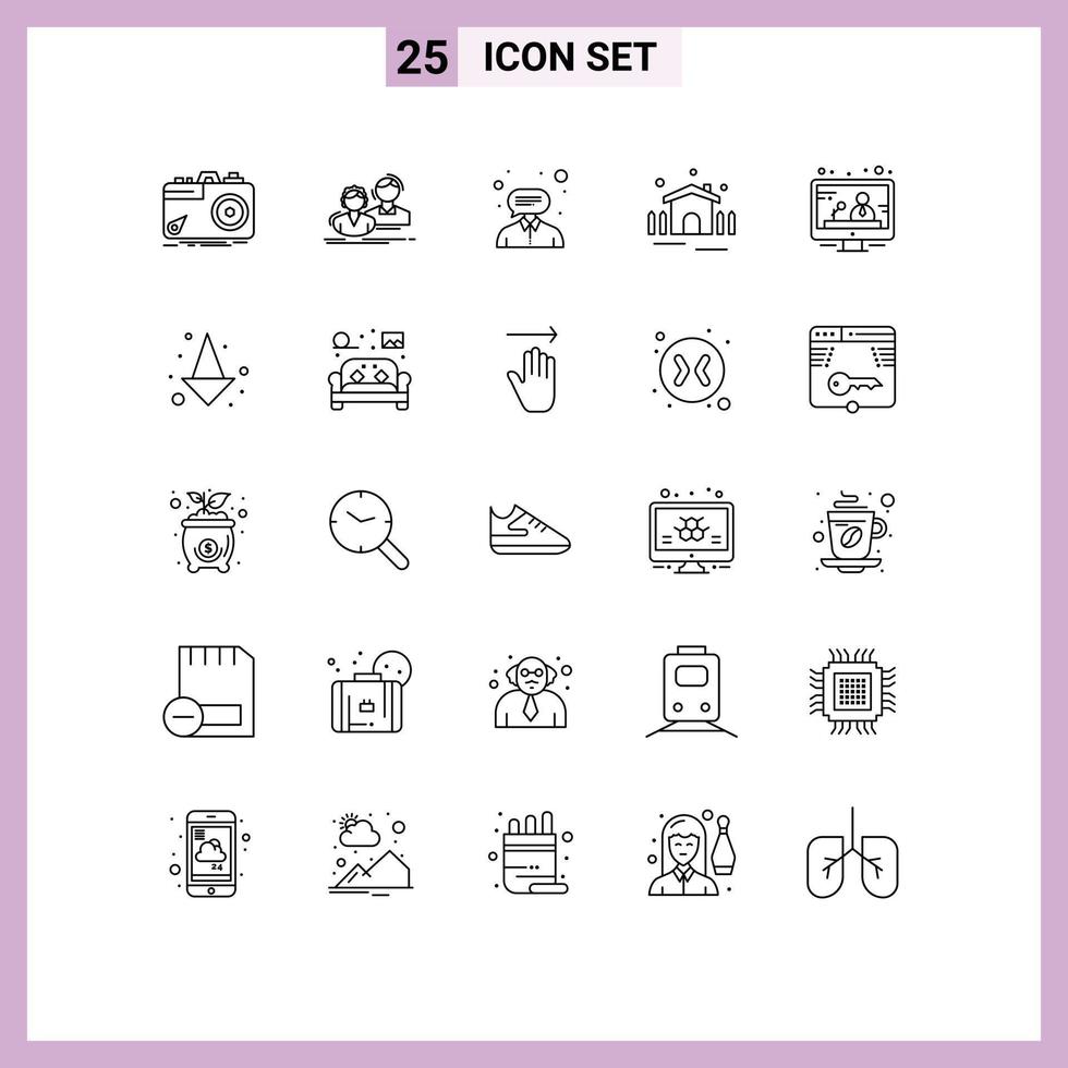 Pack of 25 Modern Lines Signs and Symbols for Web Print Media such as shelter garden couple construction help Editable Vector Design Elements