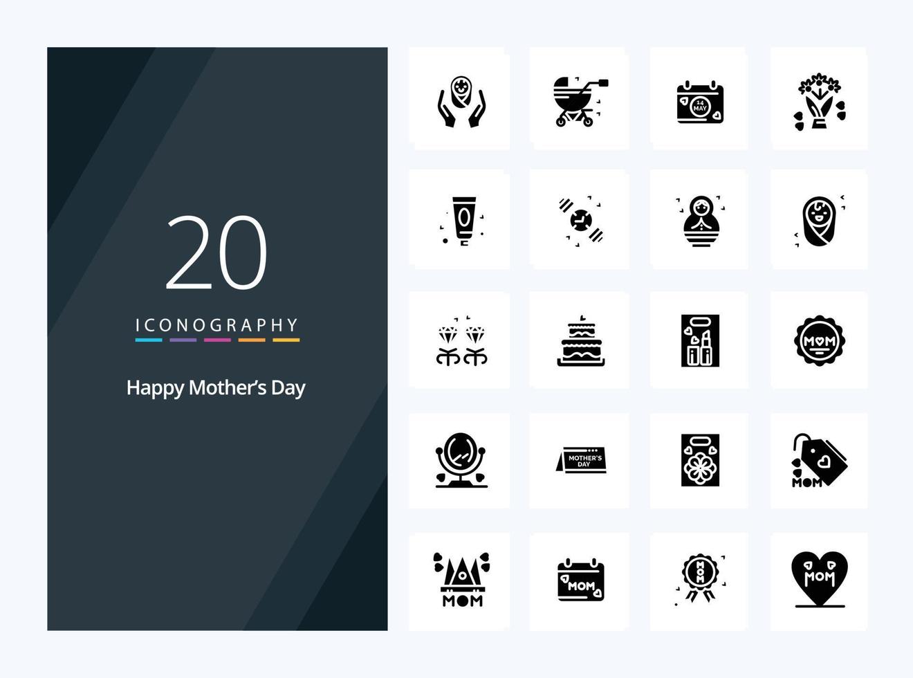 20 Happy Mothers Day Solid Glyph icon for presentation vector