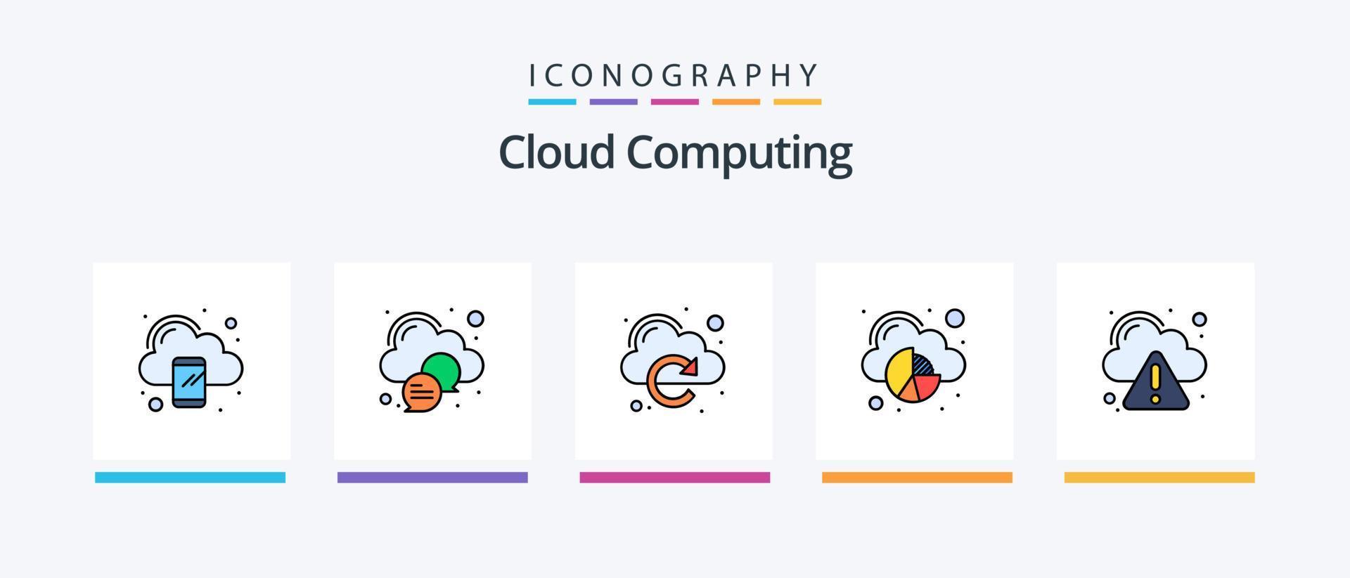 la línea de computación en la nube llenó un paquete de 5 íconos que incluye la ubicación. música. nube. multimedia. nube. diseño de iconos creativos vector