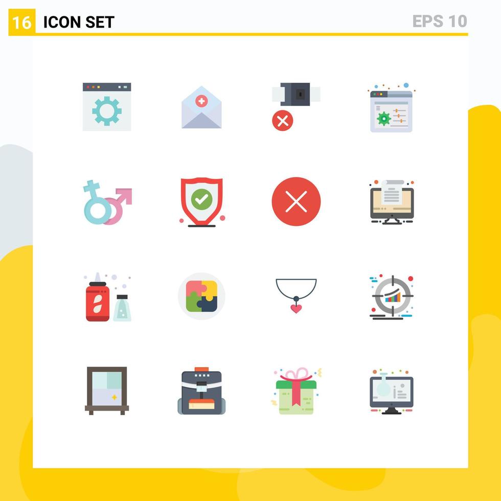 Set of 16 Modern UI Icons Symbols Signs for settings web control communication safety not Editable Pack of Creative Vector Design Elements