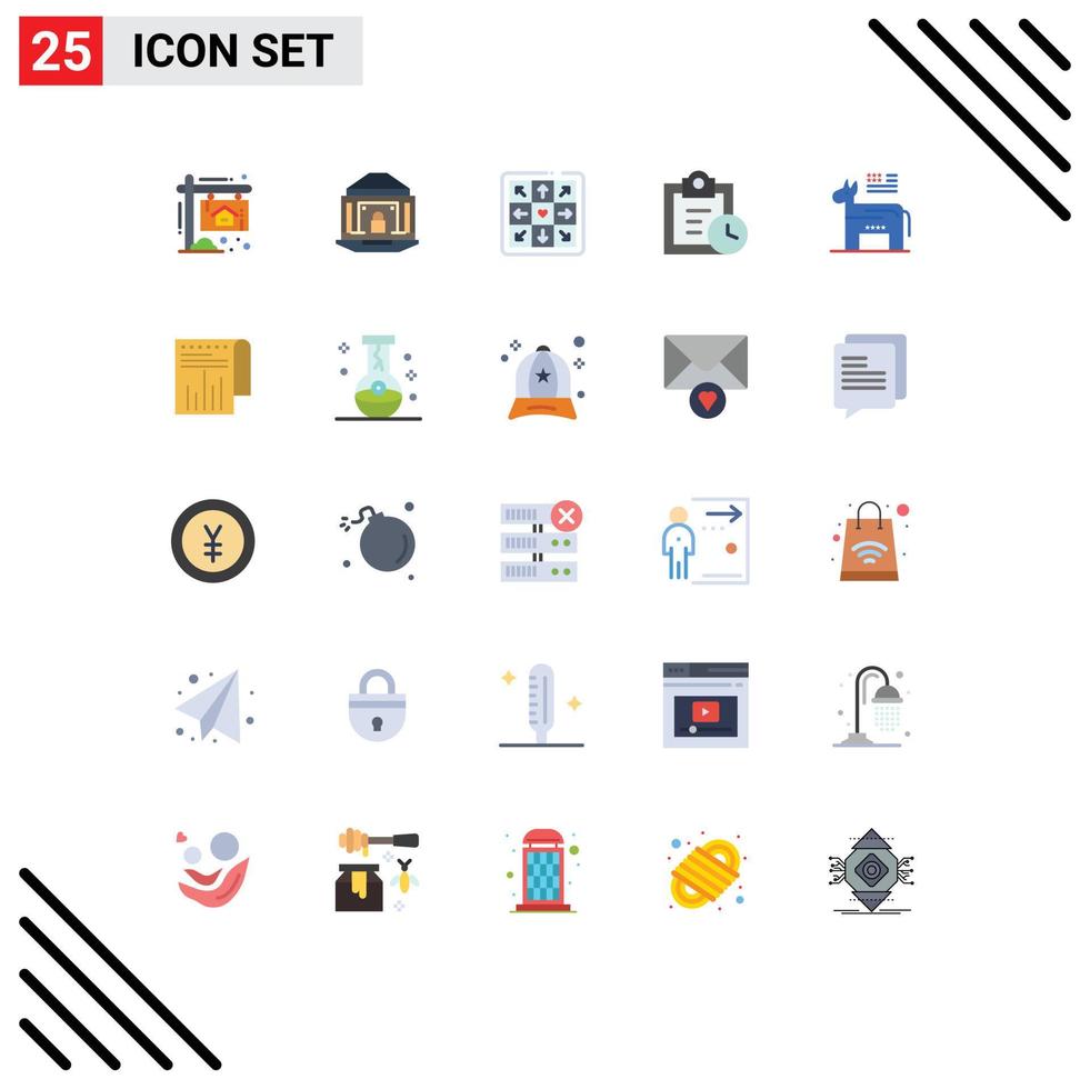 Group of 25 Flat Colors Signs and Symbols for political donkey security todo deadline Editable Vector Design Elements
