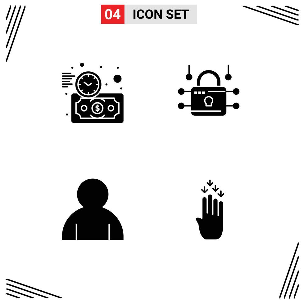 Set of 4 Modern UI Icons Symbols Signs for budget estimate profile time security finger Editable Vector Design Elements