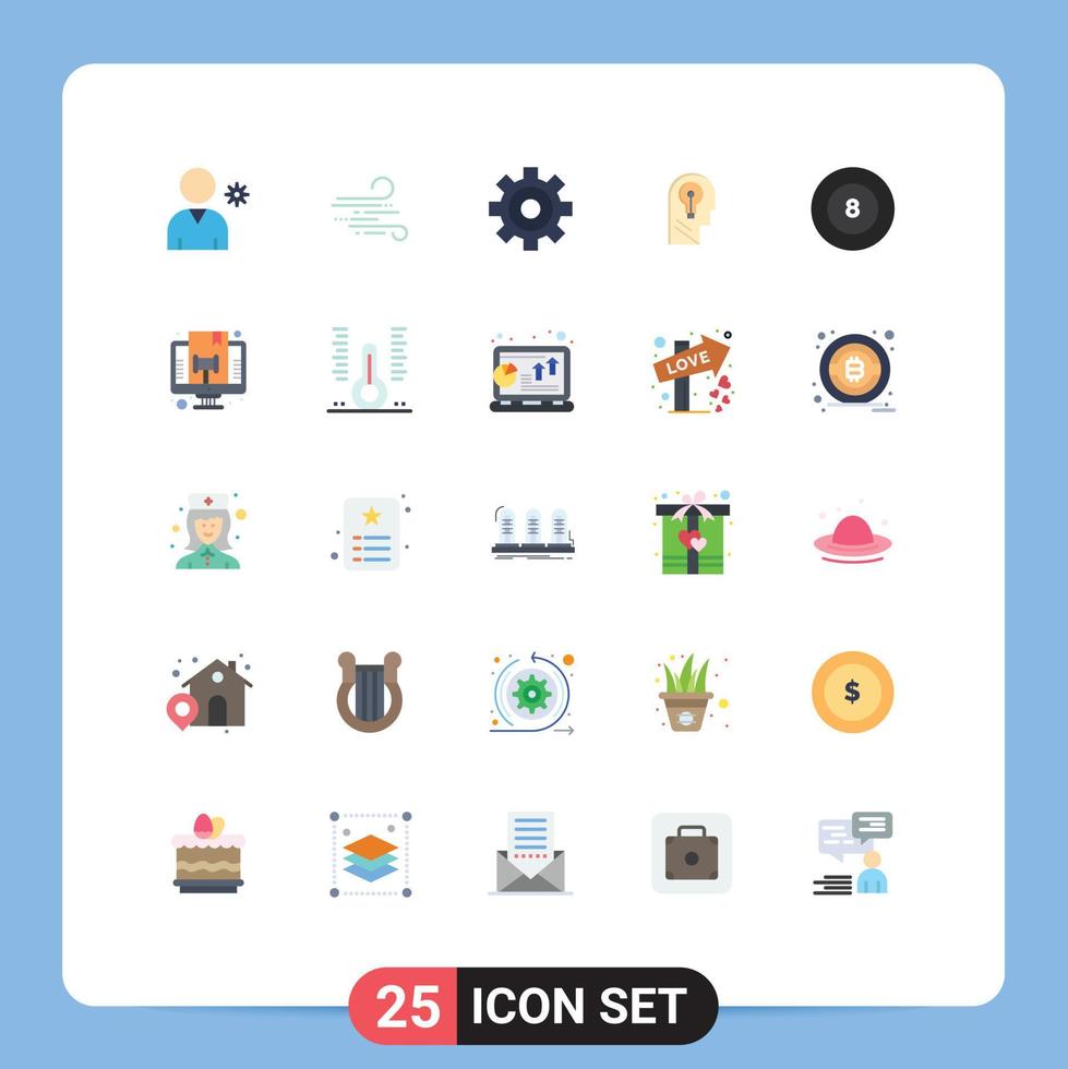 paquete de 25 signos y símbolos modernos de colores planos para medios de impresión web, como juez, deporte, negocio, billar, creo que elementos de diseño de vectores editables