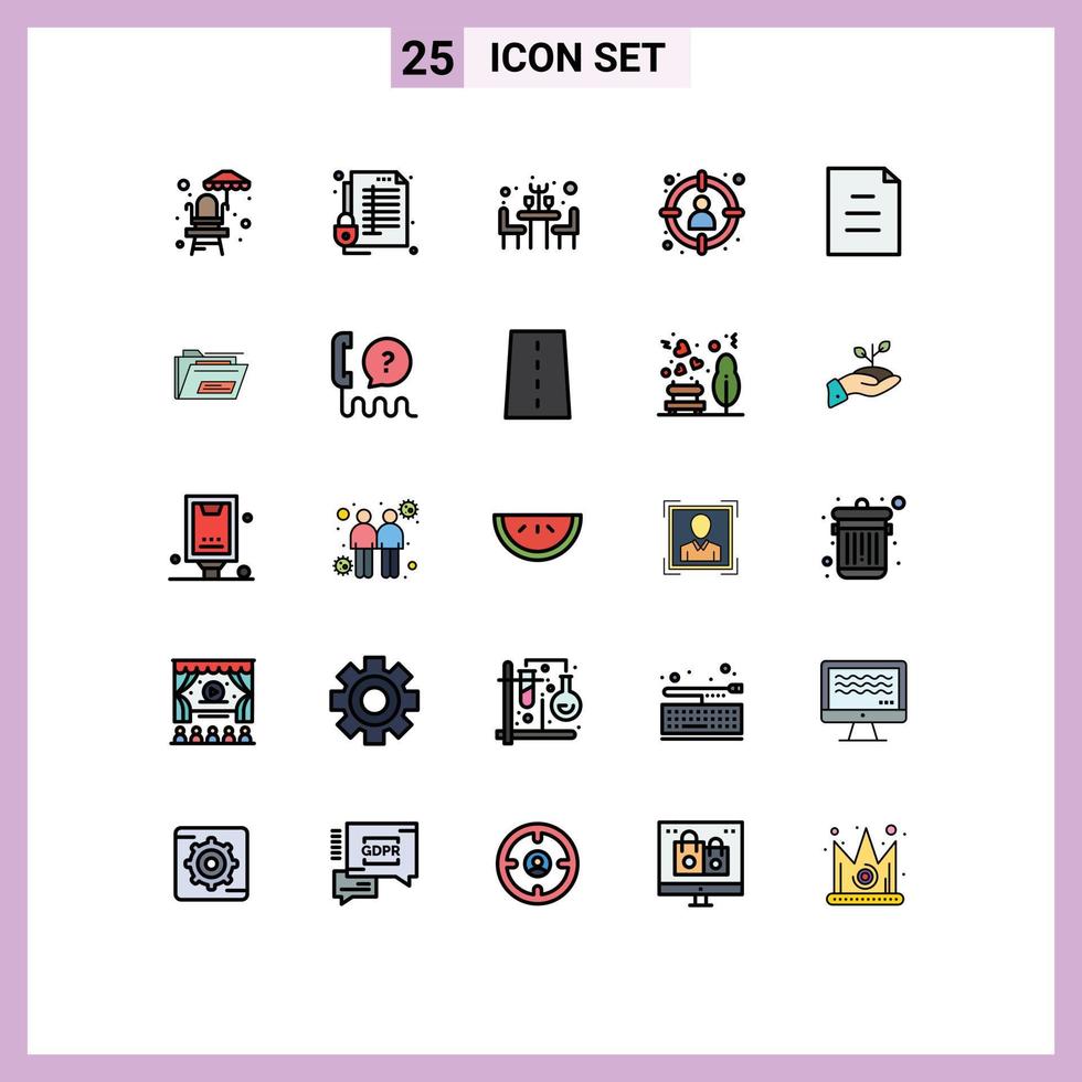 Set of 25 Modern UI Icons Symbols Signs for file target dinner select head Editable Vector Design Elements