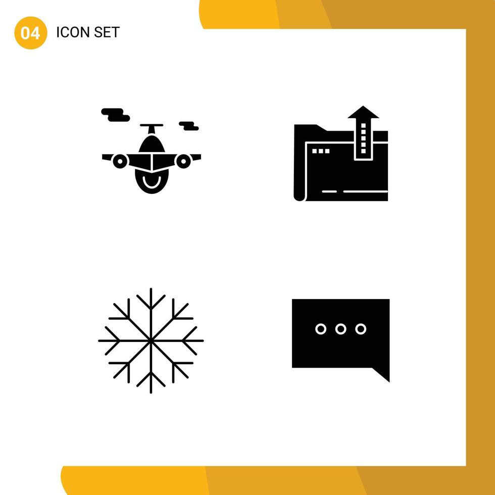 Pack of 4 creative Solid Glyphs of airplane snow world file bubble Editable Vector Design Elements