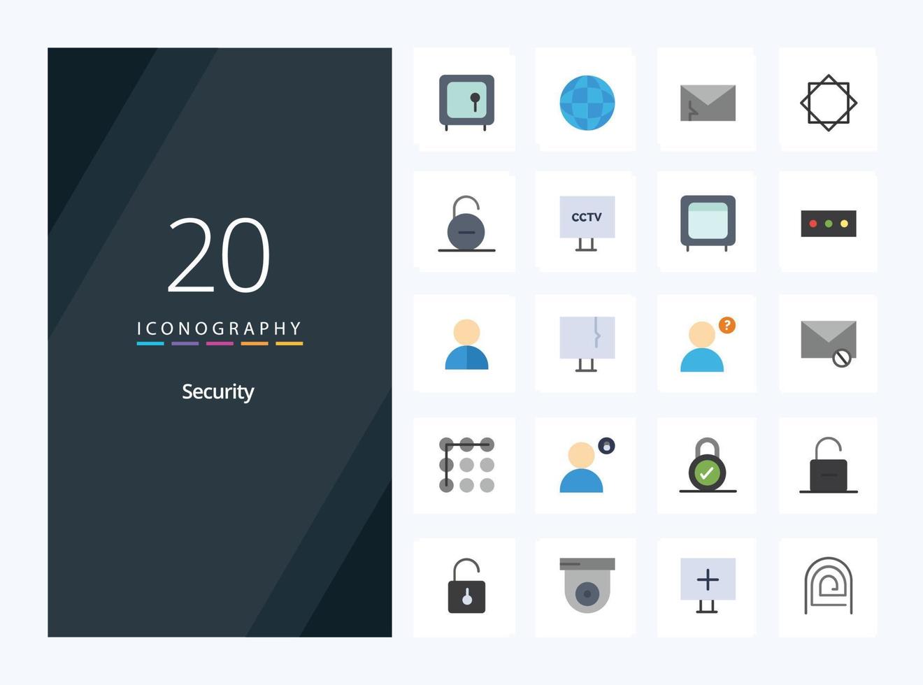 20 icono de color plano de seguridad para presentación vector