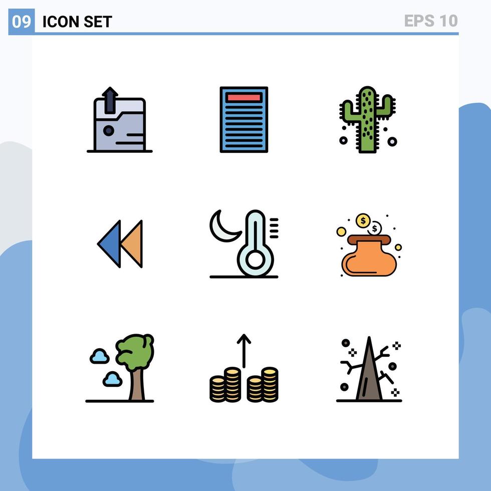 Set of 9 Modern UI Icons Symbols Signs for cash night farming moon video Editable Vector Design Elements