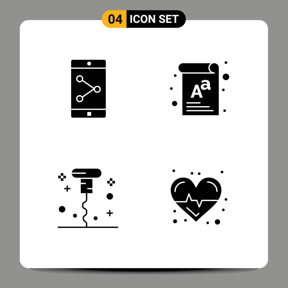 4 Universal Solid Glyphs Set for Web and Mobile Applications app share miscellaneous letter board beat Editable Vector Design Elements