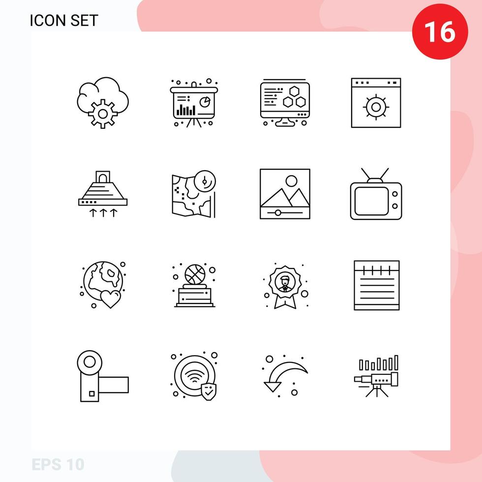 Mobile Interface Outline Set of 16 Pictograms of smoke kitchen computer cooking website Editable Vector Design Elements