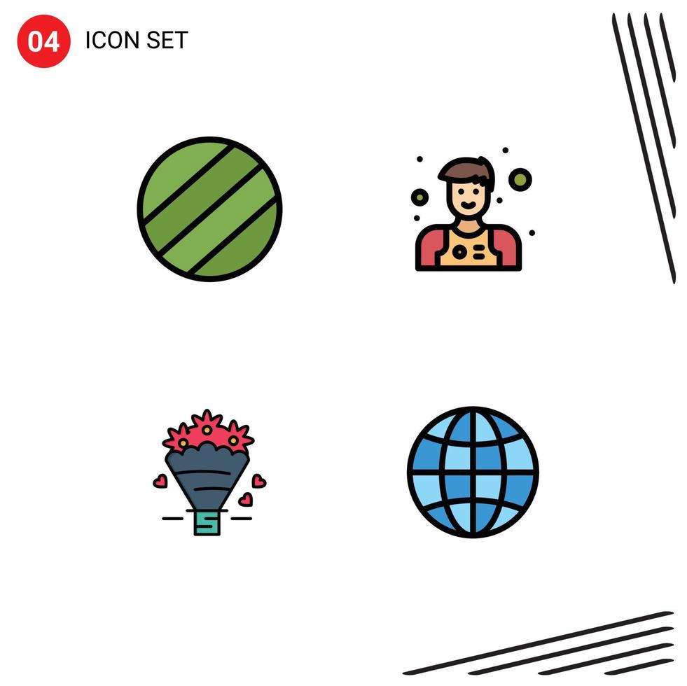 Set of 4 Modern UI Icons Symbols Signs for ball globe waiter heart 100 Editable Vector Design Elements