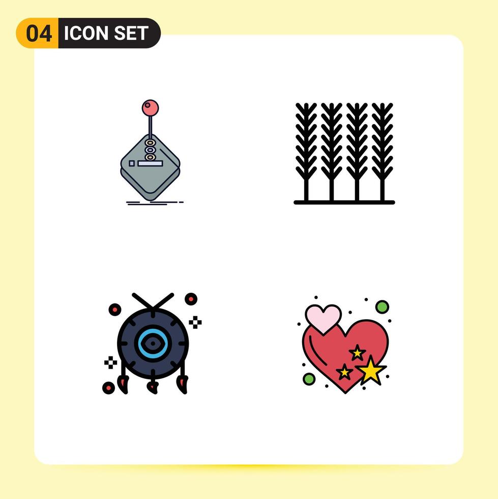 Stock Vector Icon Pack of 4 Line Signs and Symbols for arcade cultures joystick food western Editable Vector Design Elements