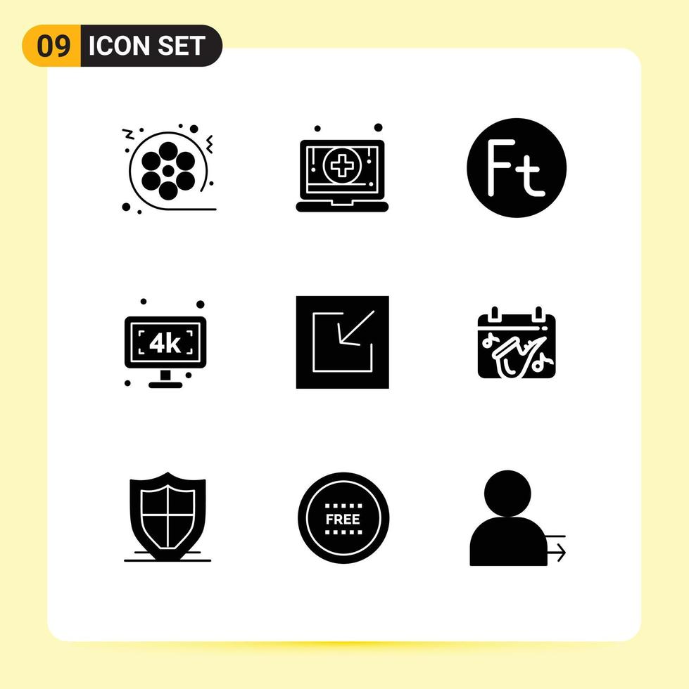 Editable Vector Line Pack of 9 Simple Solid Glyphs of download television pharmacy smart tv hungary Editable Vector Design Elements