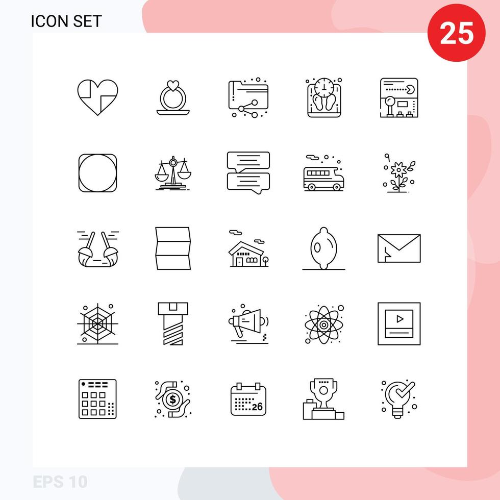 Pictogram Set of 25 Simple Lines of pacman scale share weight diet Editable Vector Design Elements