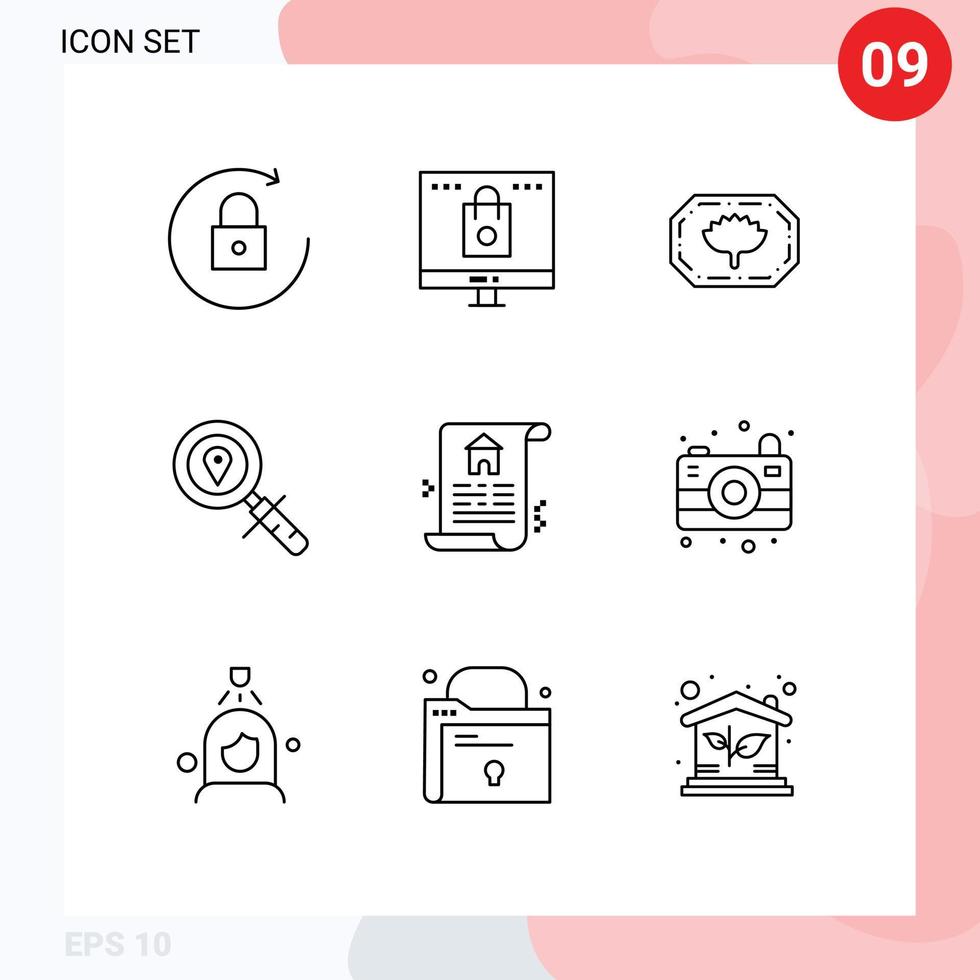 Set of 9 Modern UI Icons Symbols Signs for real document bangladesh label navigation location Editable Vector Design Elements