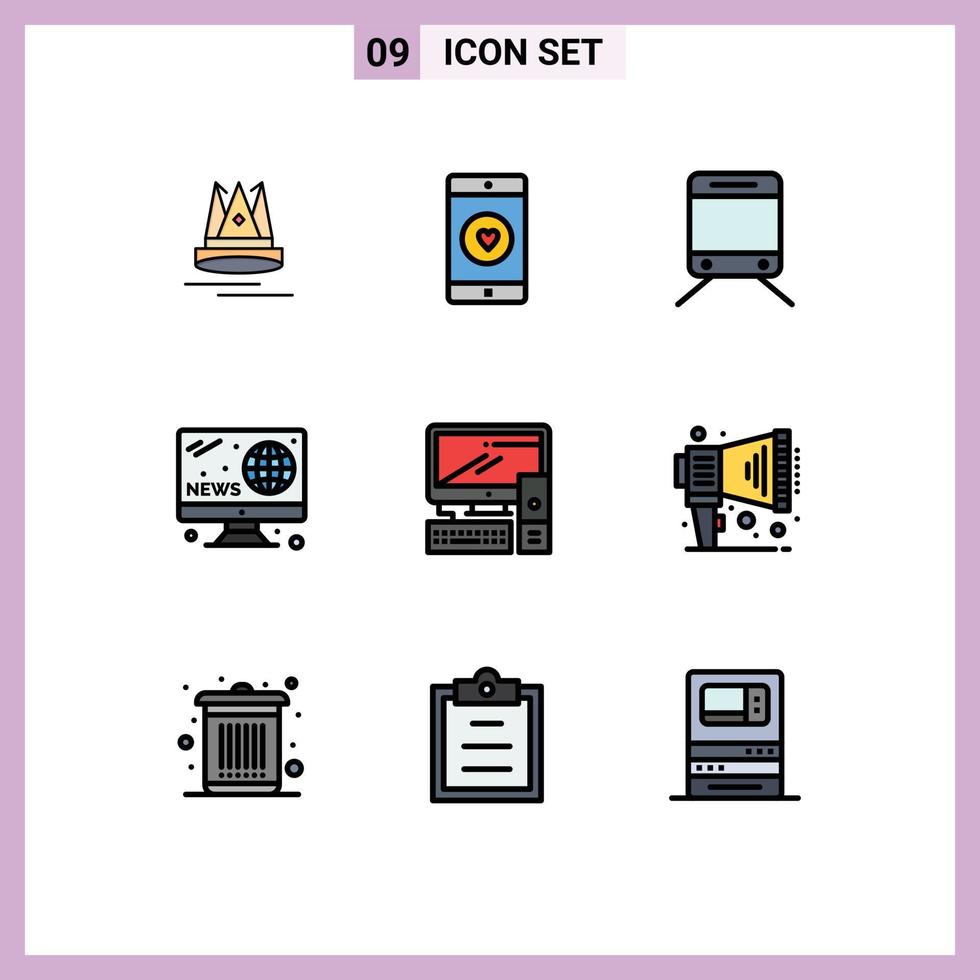 Set of 9 Modern UI Icons Symbols Signs for equipment screen heart news hobbies Editable Vector Design Elements