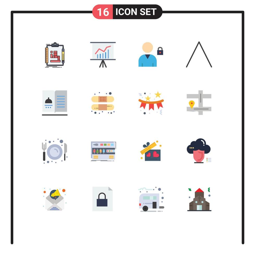 16 Thematic Vector Flat Colors and Editable Symbols of menu cookbook presentation up arrow Editable Pack of Creative Vector Design Elements