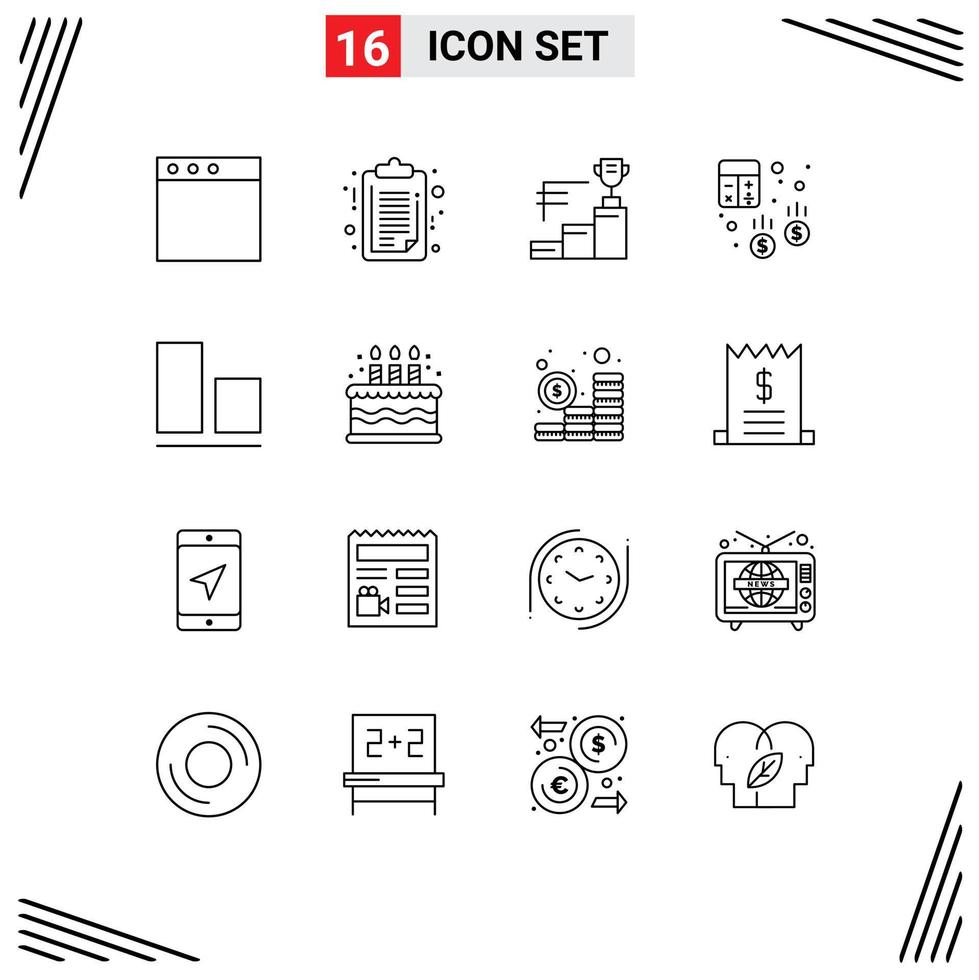 Set of 16 Modern UI Icons Symbols Signs for bottom finance prize calculator audit Editable Vector Design Elements