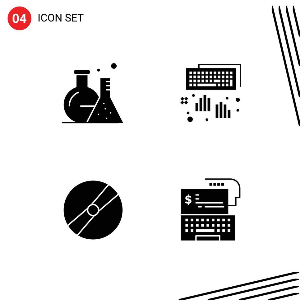 4 Thematic Vector Solid Glyphs and Editable Symbols of tube film science programming pokeball Editable Vector Design Elements