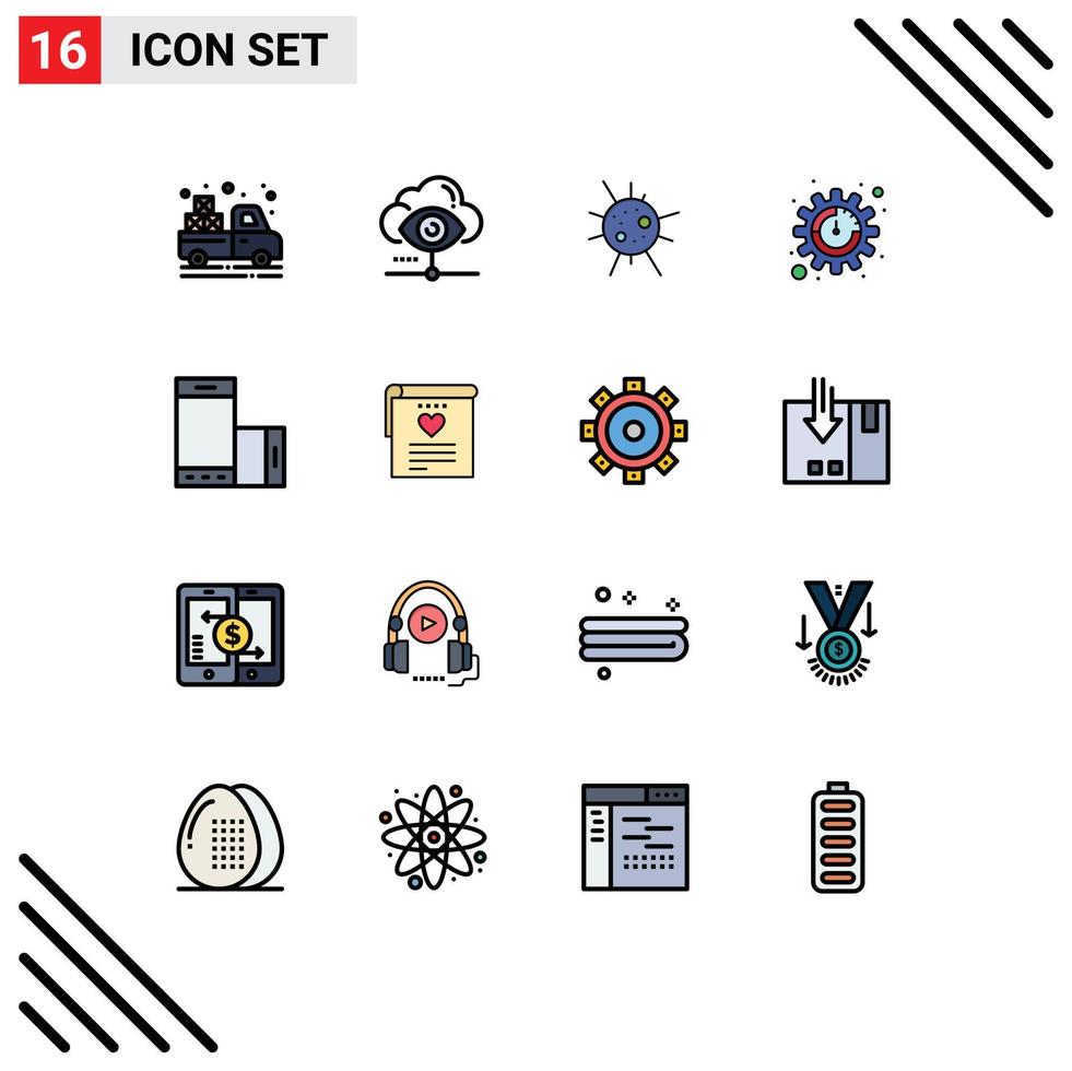 Modern Set of 16 Flat Color Filled Lines Pictograph of phone device share settings productivity Editable Creative Vector Design Elements