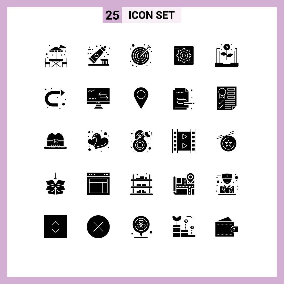 Pictogram Set of 25 Simple Solid Glyphs of investment economy goal business box Editable Vector Design Elements