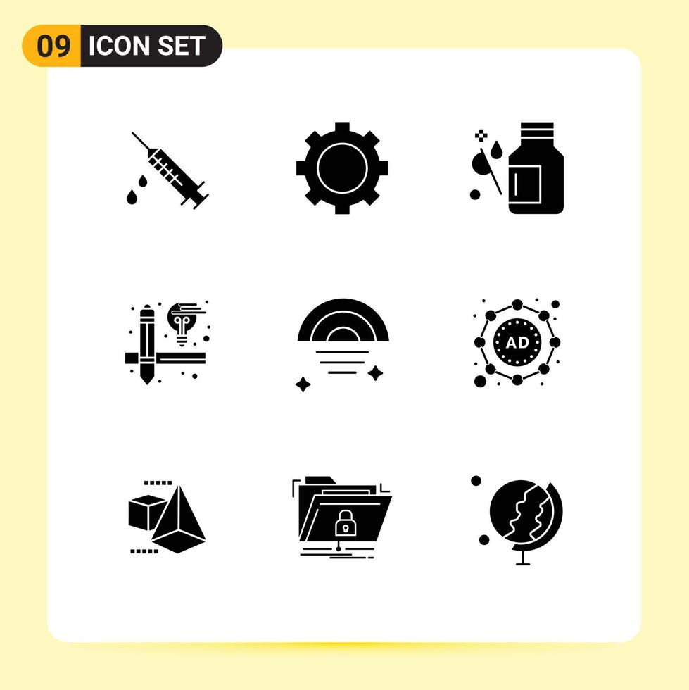 9 User Interface Solid Glyph Pack of modern Signs and Symbols of rainy tools drops design medicine Editable Vector Design Elements