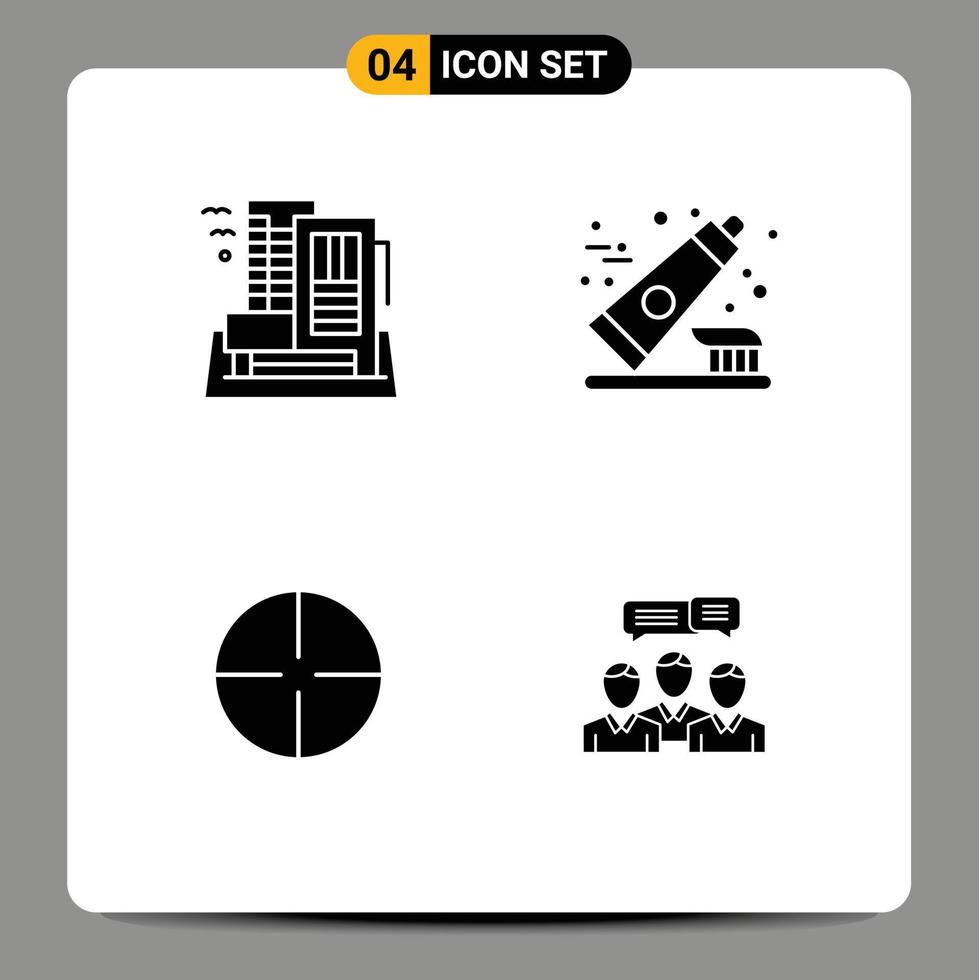 Set of 4 Commercial Solid Glyphs pack for hotel fitness home toothbrush sight Editable Vector Design Elements