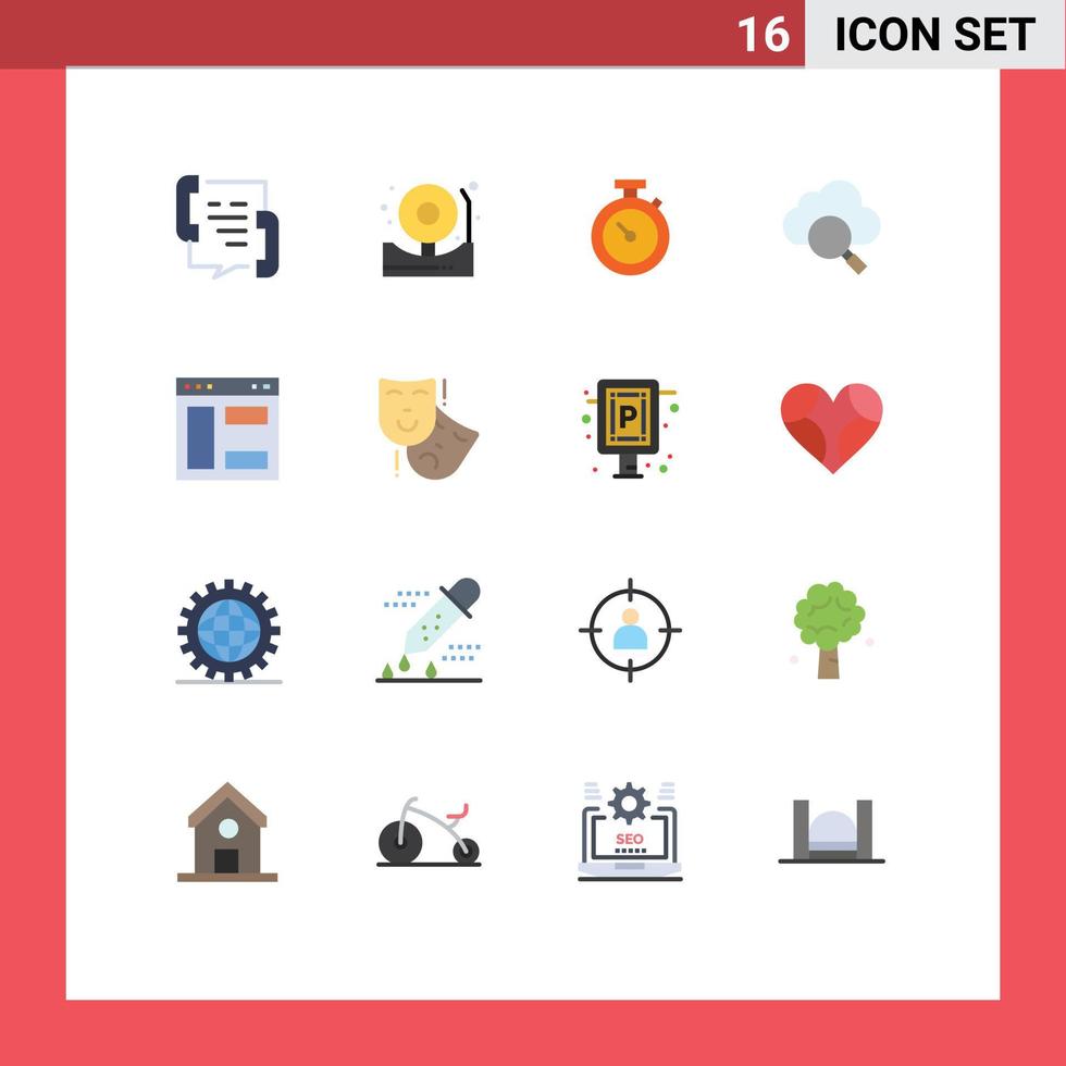Flat Color Pack of 16 Universal Symbols of internet research fire search time Editable Pack of Creative Vector Design Elements