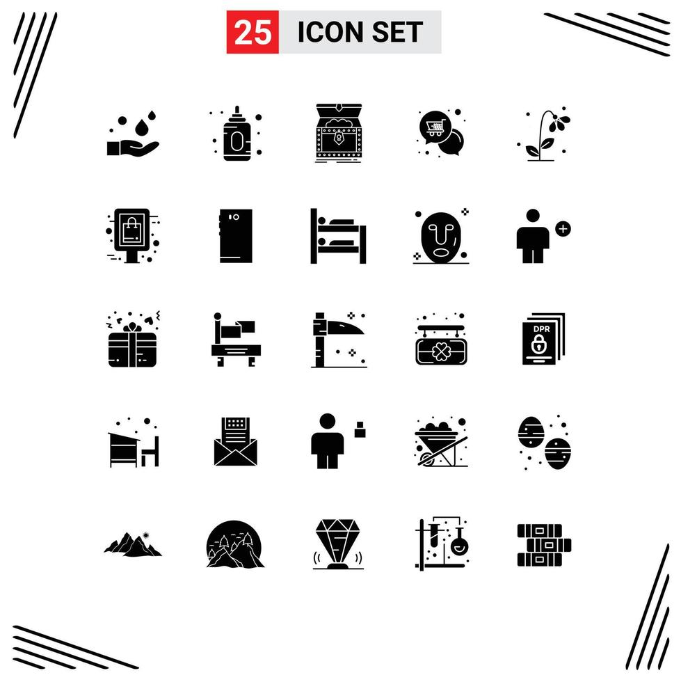 25 Creative Icons Modern Signs and Symbols of flora shop chest offer mail Editable Vector Design Elements