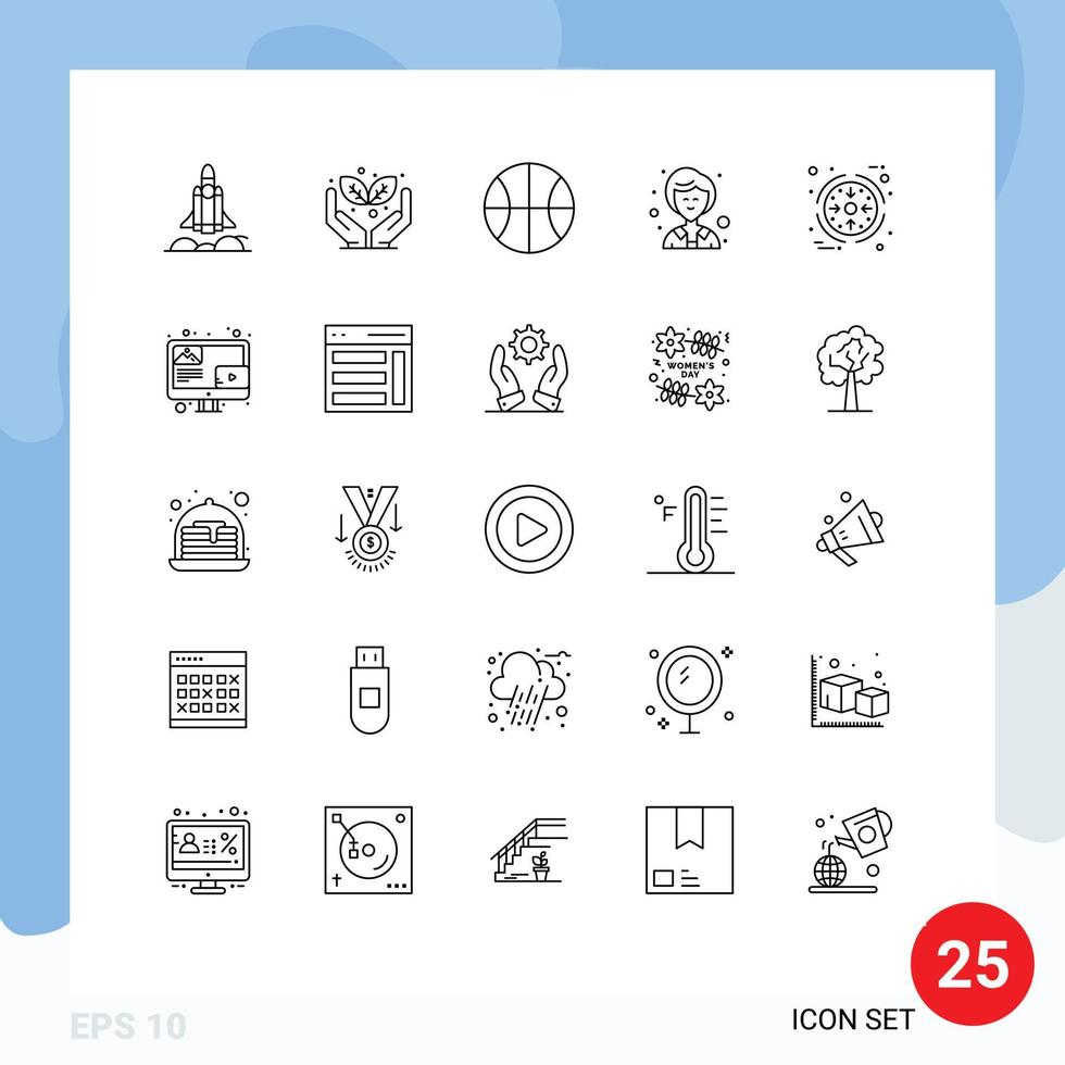 25 User Interface Line Pack of modern Signs and Symbols of blog processing set management woman Editable Vector Design Elements