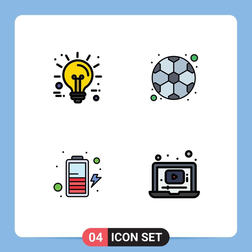 Pack of 4 creative Filledline Flat Colors of business charge technology soccer laptop Editable Vector Design Elements