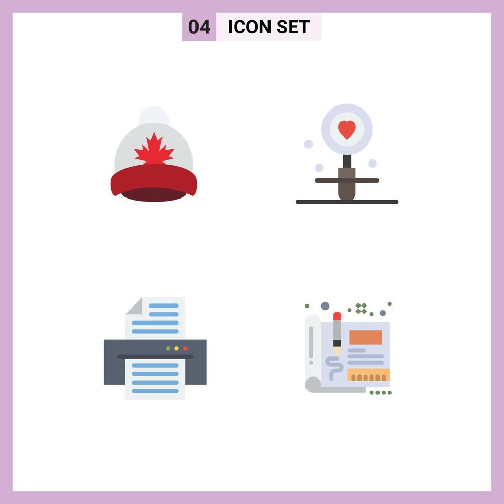 4 Thematic Vector Flat Icons and Editable Symbols of hat device canada love printer Editable Vector Design Elements