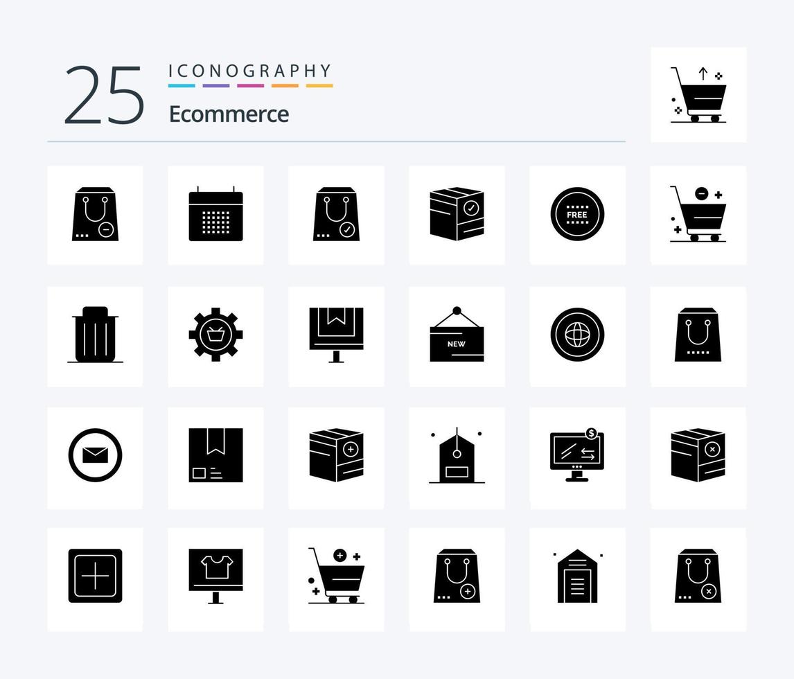 Ecommerce 25 Solid Glyph icon pack including commerce. box. event. yes. e vector