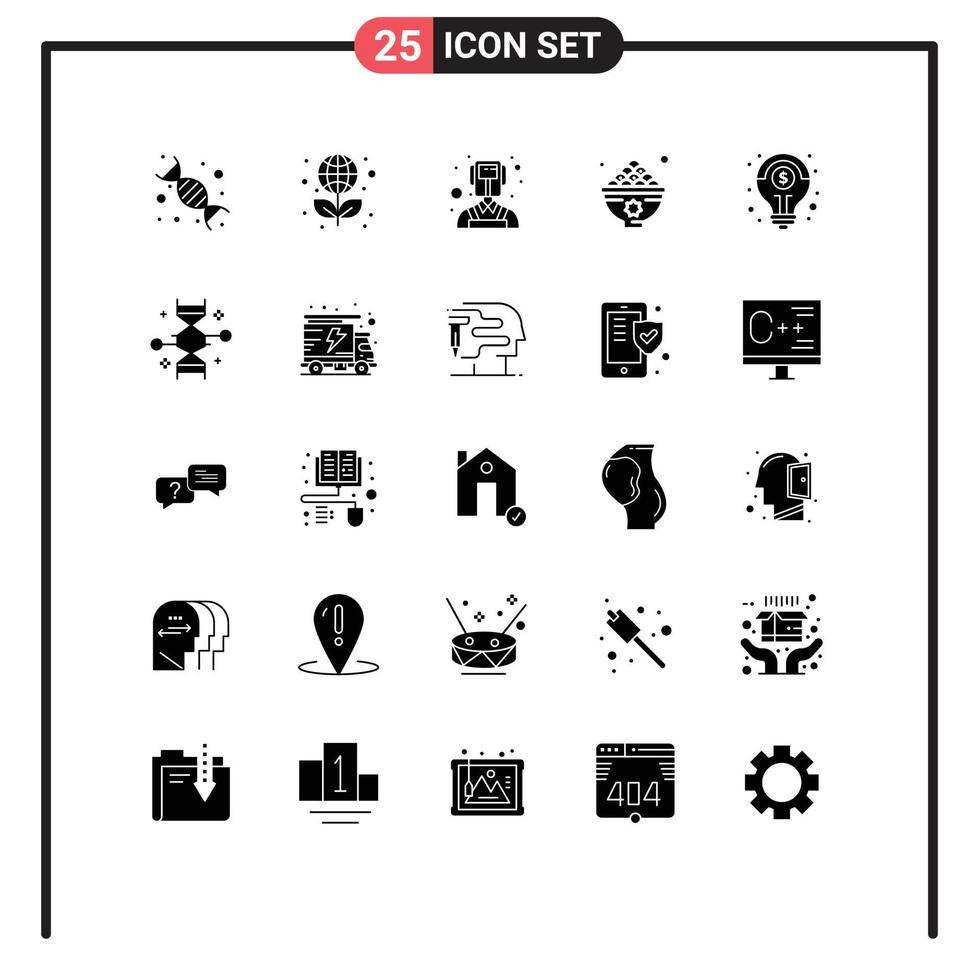 25 User Interface Solid Glyph Pack of modern Signs and Symbols of financial lunch science iftar dates Editable Vector Design Elements