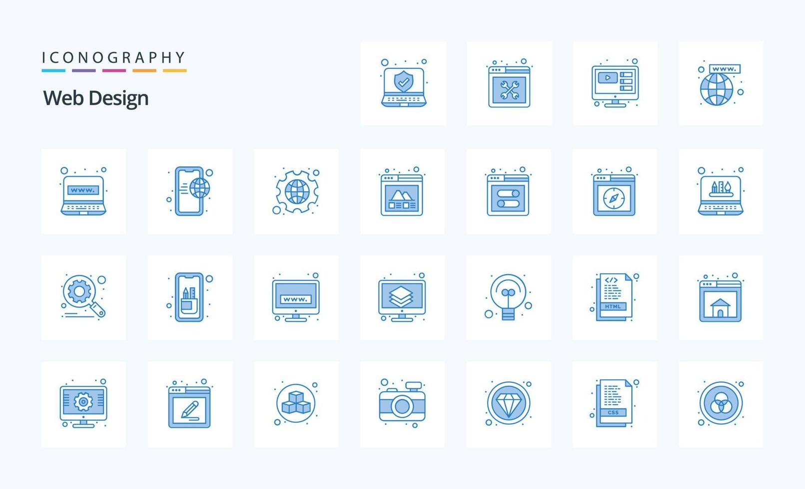 paquete de 25 iconos azules de diseño web vector