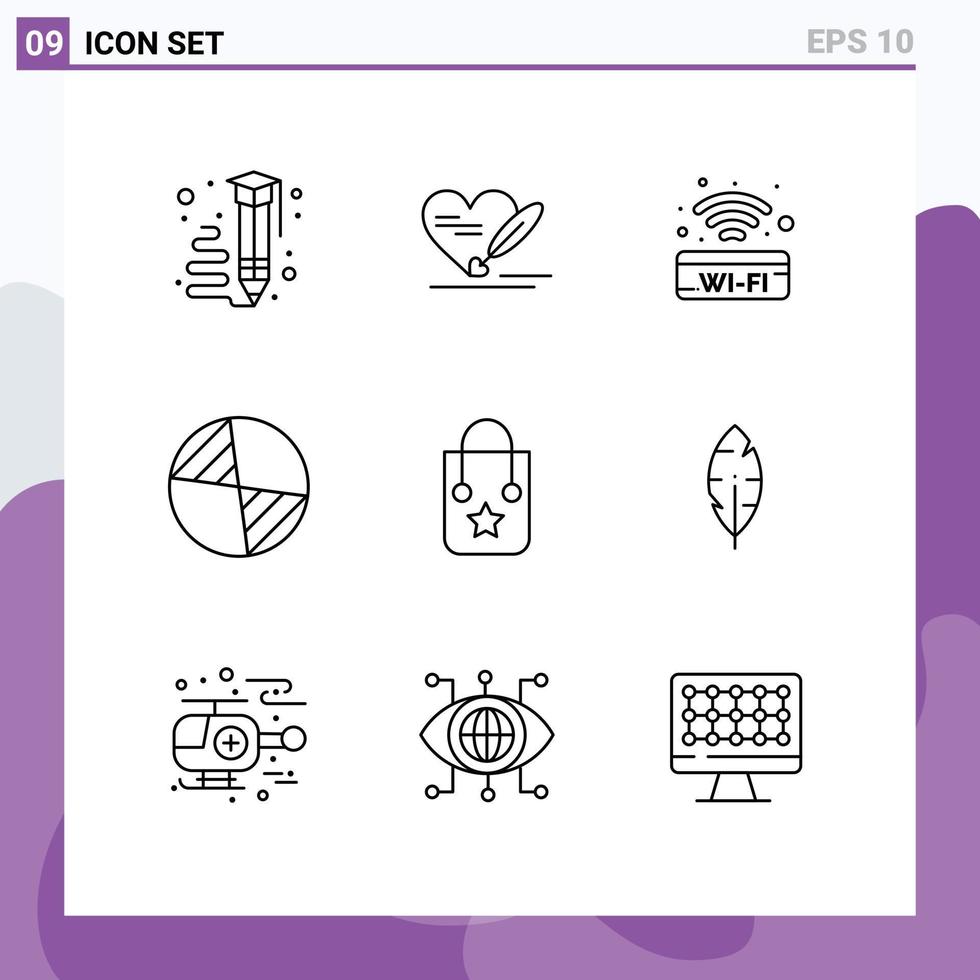 Set of 9 Modern UI Icons Symbols Signs for bag gravity wedding cg wifi Editable Vector Design Elements