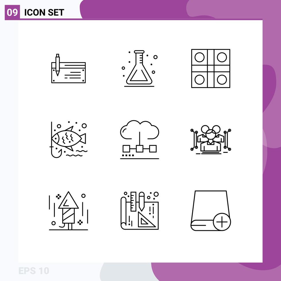 Set of 9 Vector Outlines on Grid for fishing sports lab ludo game ludo Editable Vector Design Elements