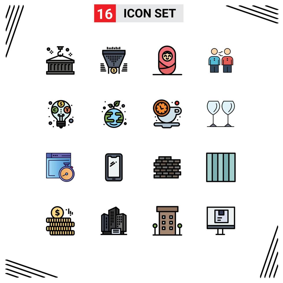 Flat Color Filled Line Pack of 16 Universal Symbols of deal business dollar agreement girl Editable Creative Vector Design Elements