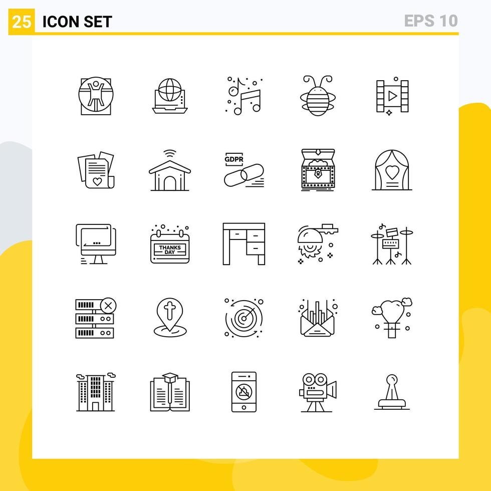 Set of 25 Modern UI Icons Symbols Signs for ladybird beetle network bee insect arts Editable Vector Design Elements