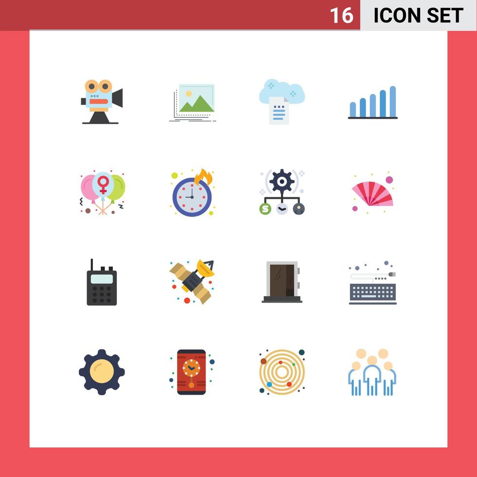 Modern Set of 16 Flat Colors and symbols such as balloon connection nature sky docs file storage Editable Pack of Creative Vector Design Elements