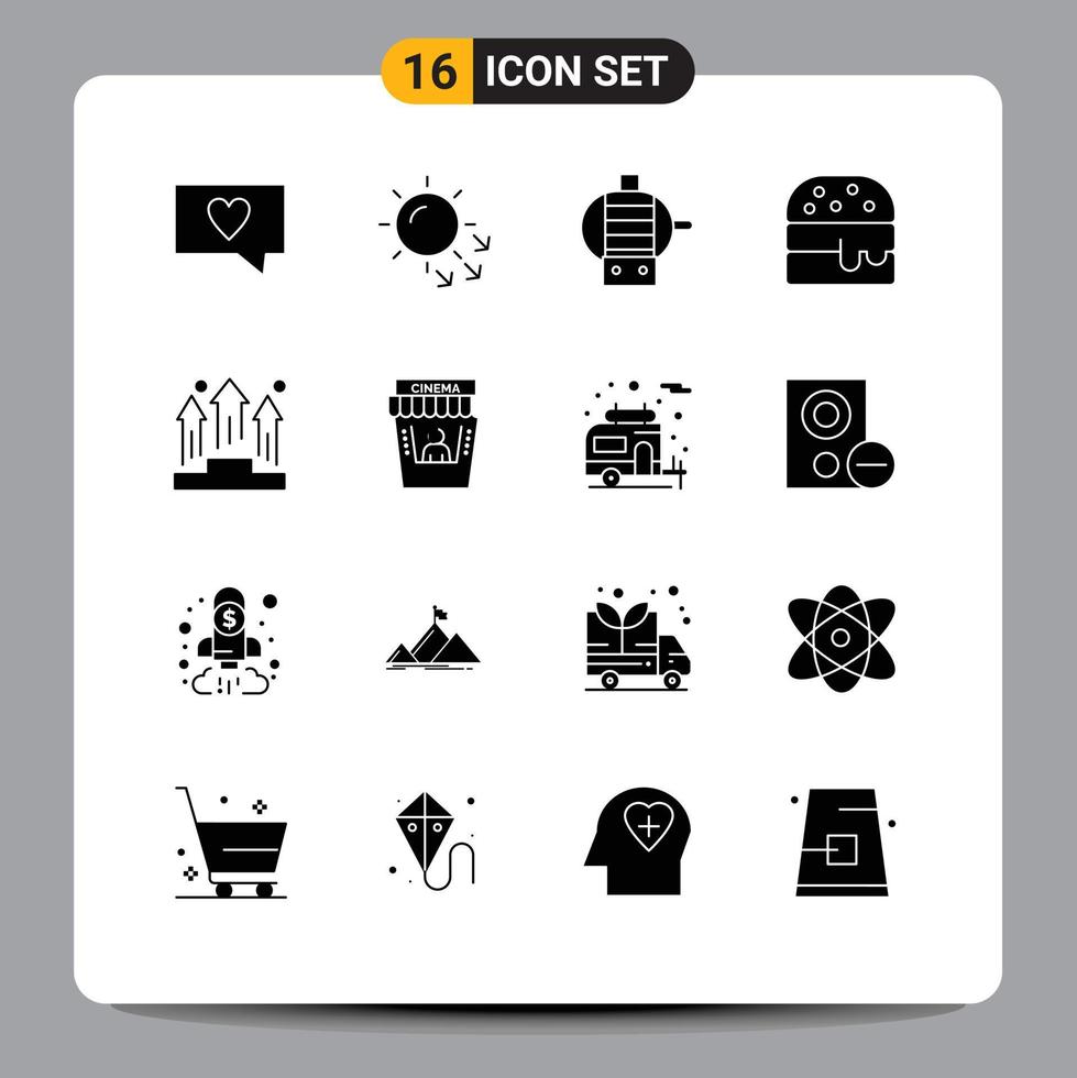16 Universal Solid Glyphs Set for Web and Mobile Applications movie podium engine people businessmen Editable Vector Design Elements
