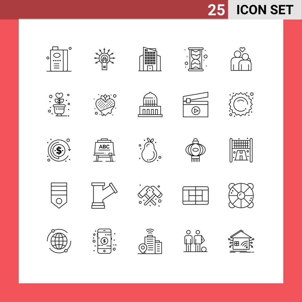 25 Universal Lines Set for Web and Mobile Applications love watch done hour skyscraper Editable Vector Design Elements