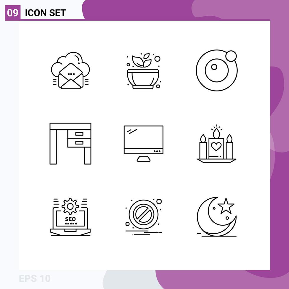 9 Universal Outlines Set for Web and Mobile Applications office furniture spa desk satellite Editable Vector Design Elements