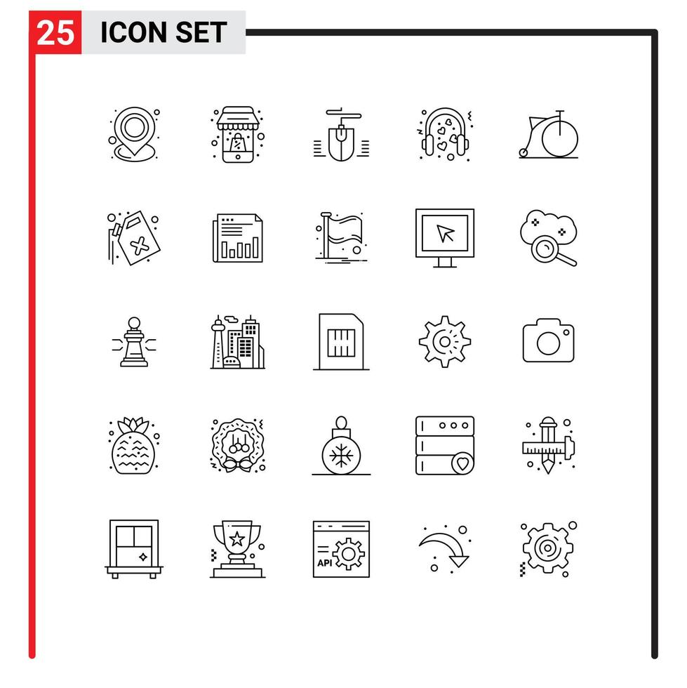 Stock Vector Icon Pack of 25 Line Signs and Symbols for bicycle mic mobile loving hearts Editable Vector Design Elements