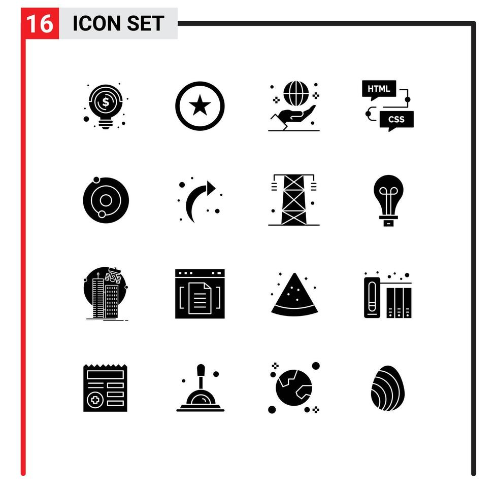 Group of 16 Modern Solid Glyphs Set for solar flowchart global development coding Editable Vector Design Elements